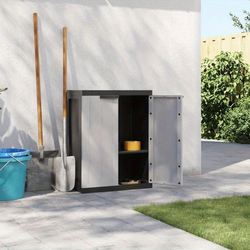 Tuinkast – Tuinberging – Opbergkast – Bergkast – Schuurkast – Grijs en Zwart – Compact Formaat 65x37x85 cm – Duurzaam Materiaal PP en RVS
