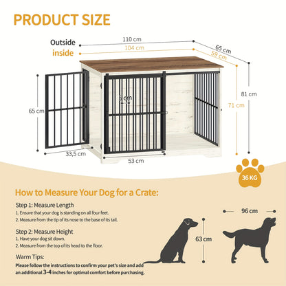 Hondenbench – Hondenkooi – Hondenbox – Bench – Dierenkooi – Stabiel Metaal – Opbergtablet – 110 x 65 x 81 cm – Voor Honden Tot 100 kg