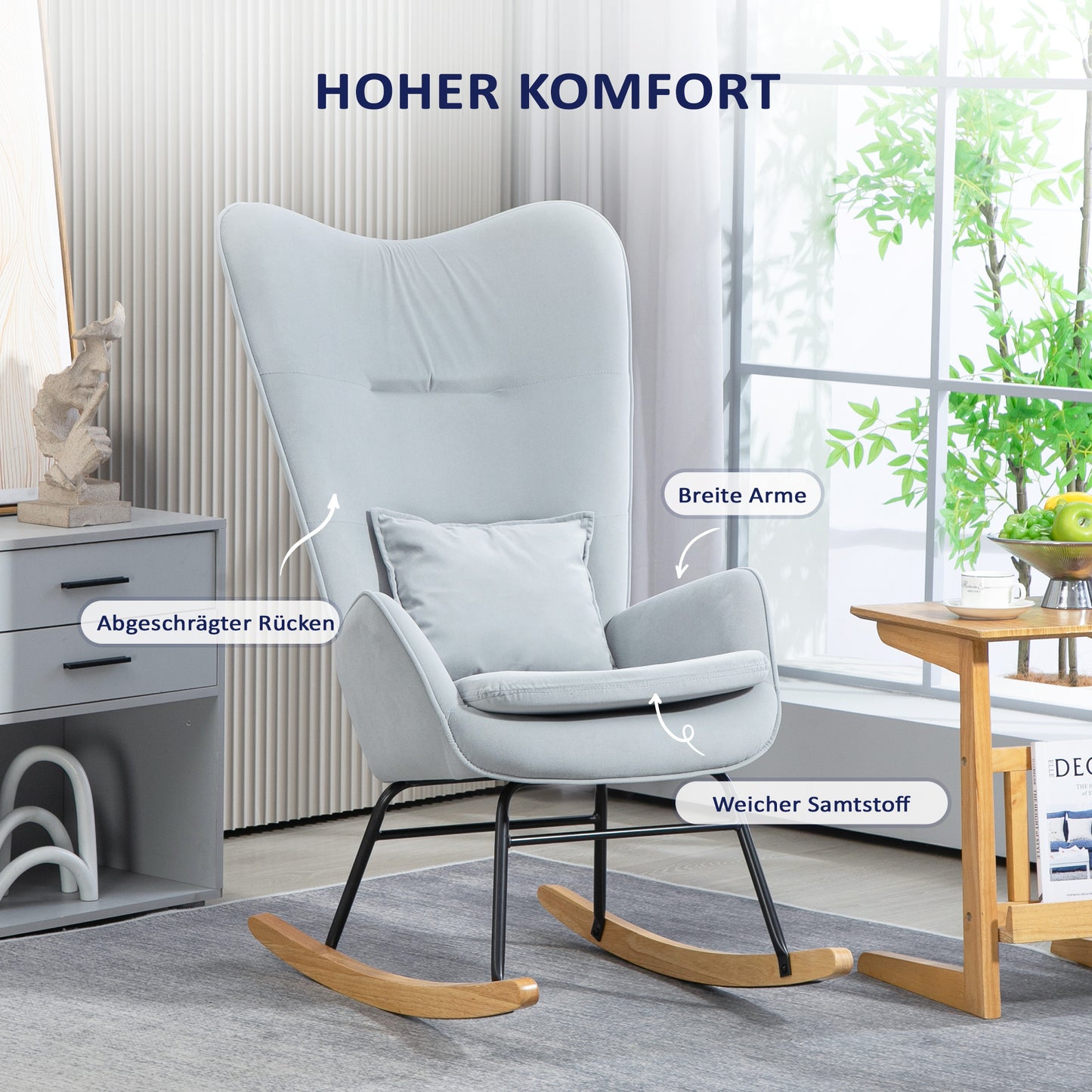 Bureaustoel – Draaifauteuil – Fauteuil – Zitstoel – Relaxstoel – Lichtgrijs – Zacht Fluweelachtig Materiaal – Inclusief Lendensteun