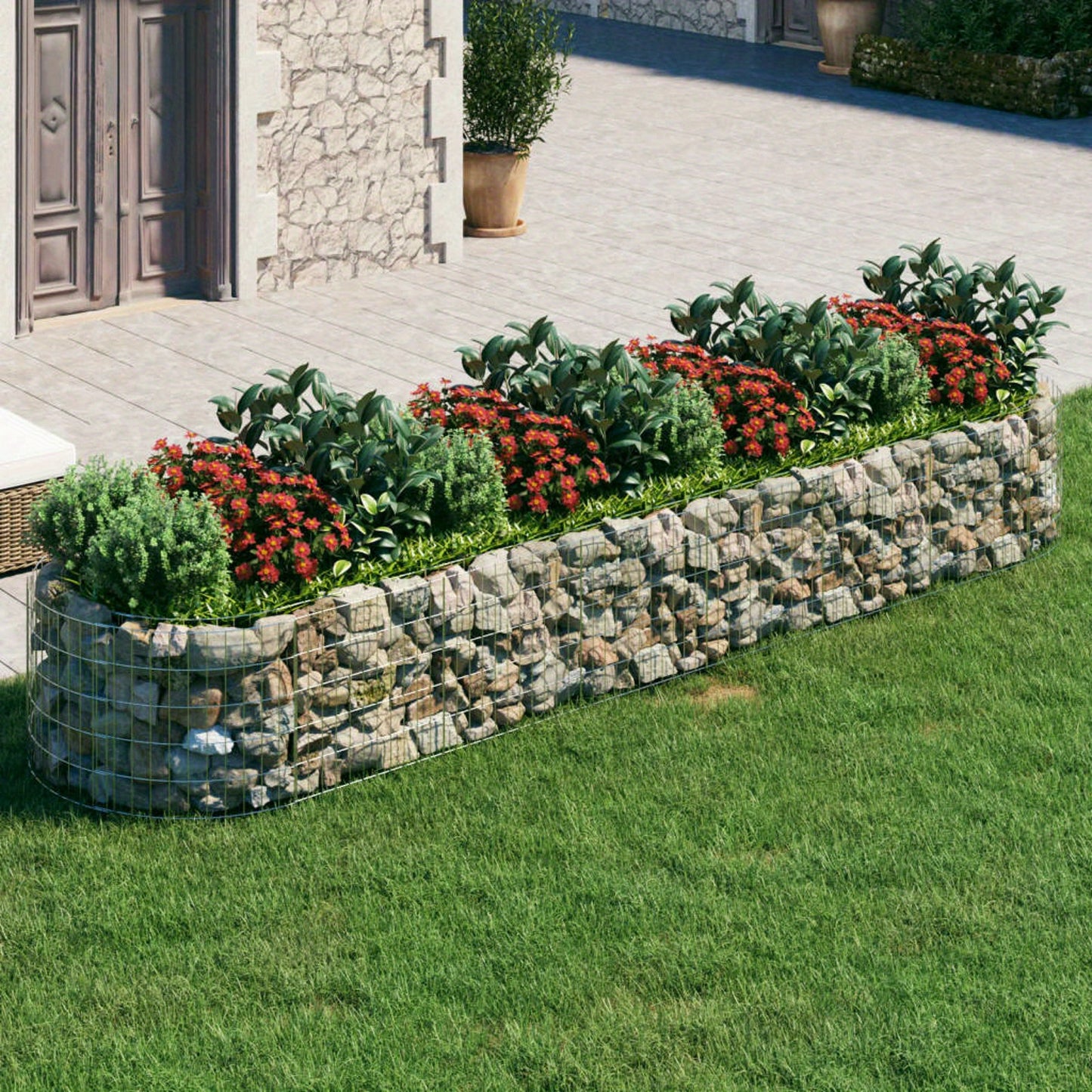 Plantenbak – Bloembak – Verhoogde Bak – Tuinbak – Kweekbak – 400x100x50 cm – Gegalvaniseerd IJzer, Stevige Stenen Maasstructuur