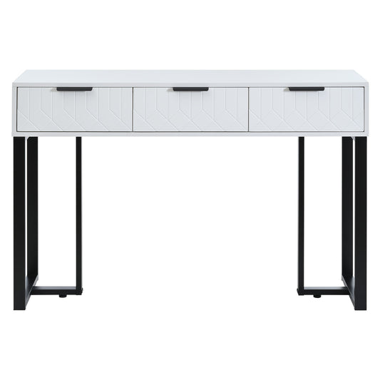 Sidetable – Consoletafel – Haltafel – Wandtafel – Bijzettafel – Wit Zwart Met Gouden Frame – Verstelbare Poten Met Laden