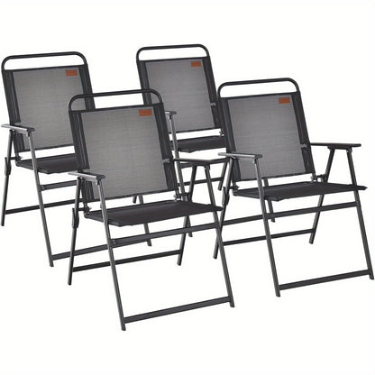 Tuinstoel – Balkonstoel – Tuinmeubel – Klapstoel – Stoel Met Armleuning – Inklapbaar – Ademend Zitvlak – Set Van 4 Hoogwaardige Tuinstoelen