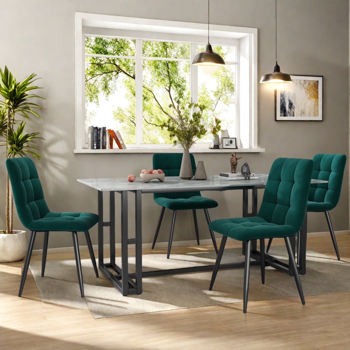 Eetkamerstoelen Set van 4 – Stoelen – Kuipstoelen – Velours Stoelen – Design Stoelen – Groen – Fluweel Bekleding – Stevige Metalen Poten