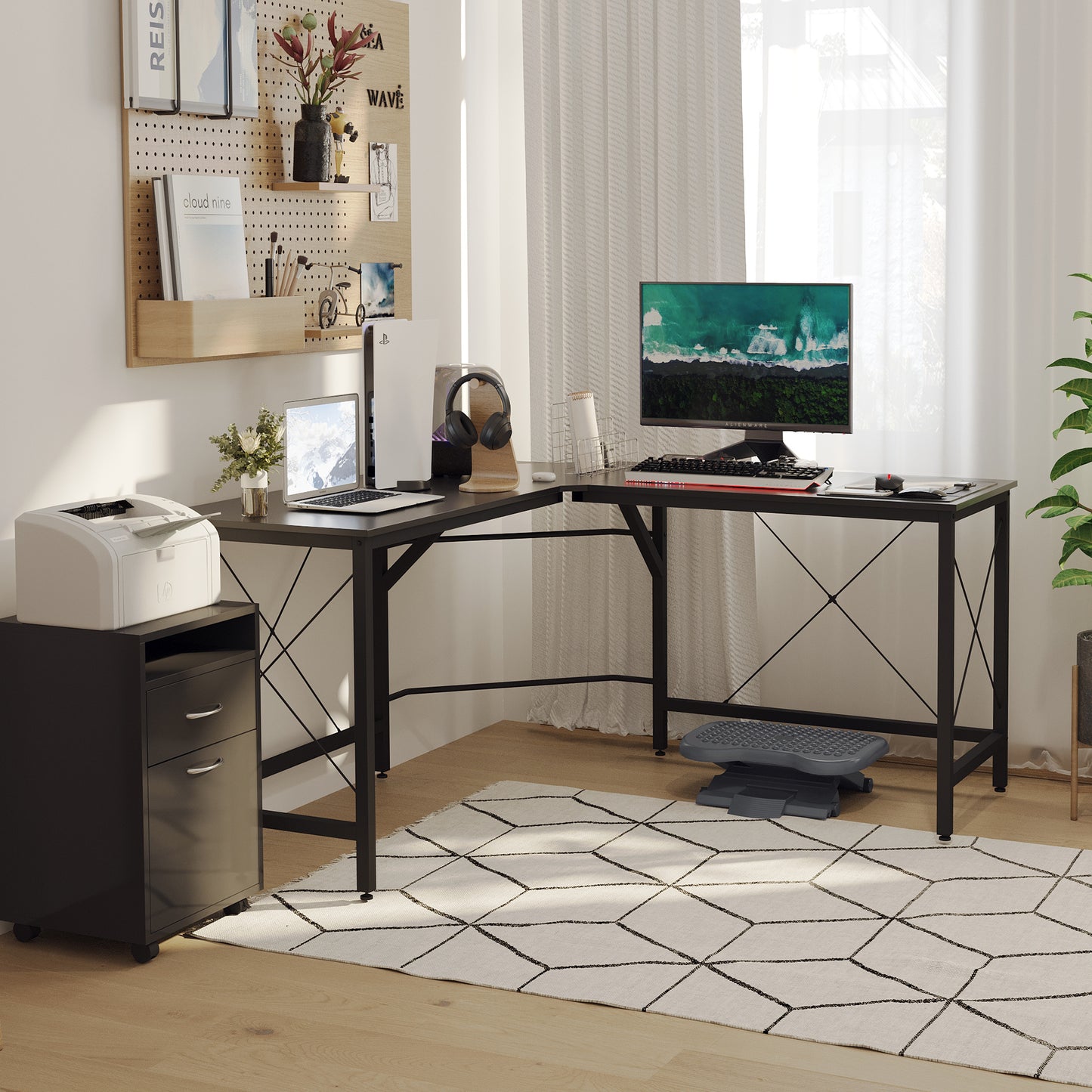 Hoekbureau – Computerbureau – Bureautafel – L-vormig Bureau – Werkplek Bureau – 150x150 cm – Gepoedercoat Stalen Frame – Waterafstotend Melamine MDF Tafelblad