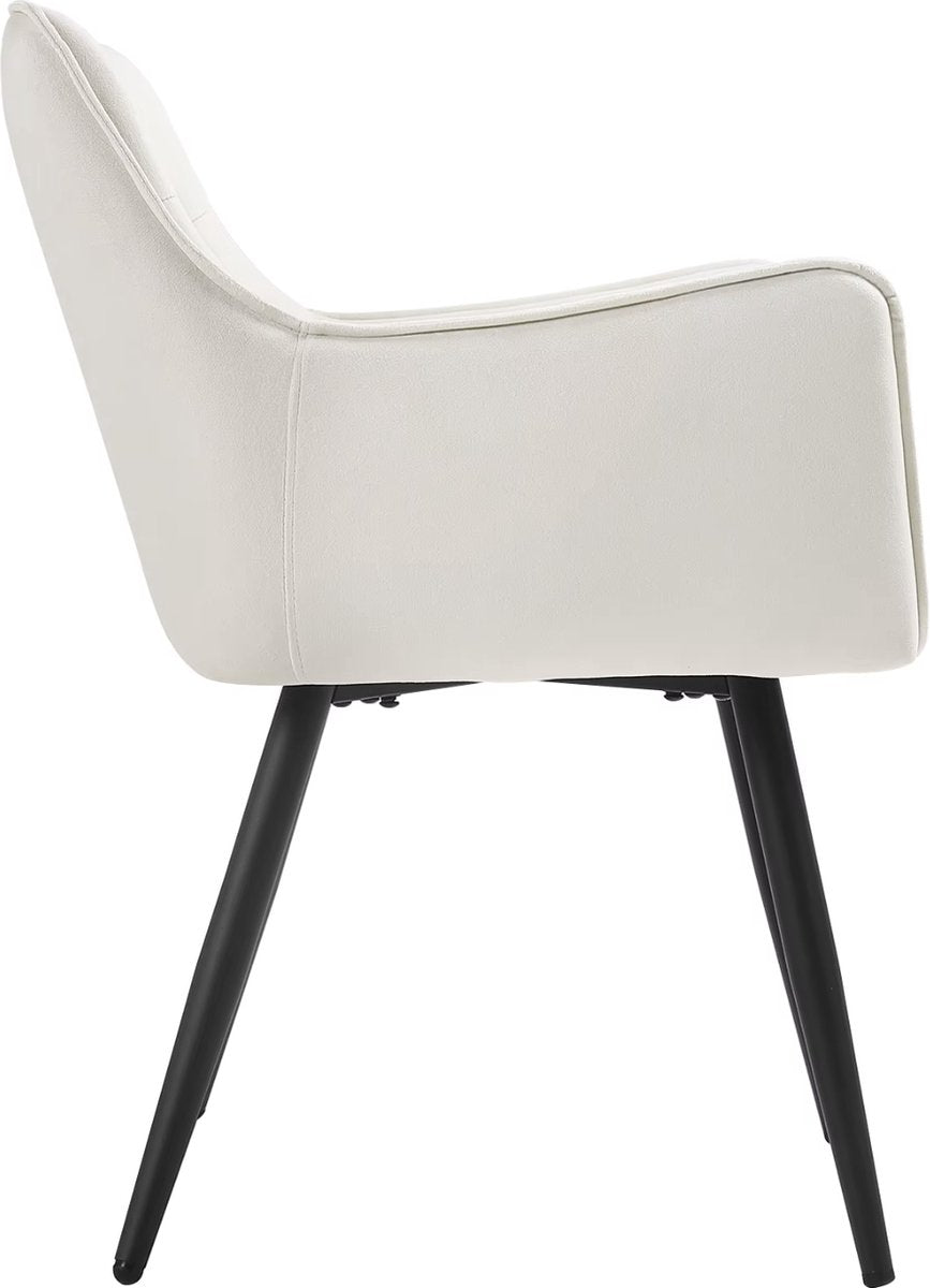 Eetkamerstoel - Set van 2 stoelen - Fluweel eetkamer stoel - Eettafel stoel - Fauteuil - Velvet - Zwarte Poot - Creme Wit - QUORE