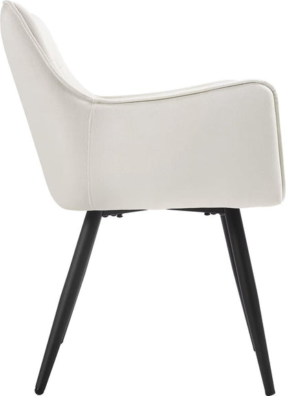 Eetkamerstoel - Set van 2 stoelen - Fluweel eetkamer stoel - Eettafel stoel - Fauteuil - Velvet - Zwarte Poot - Creme Wit - QUORE