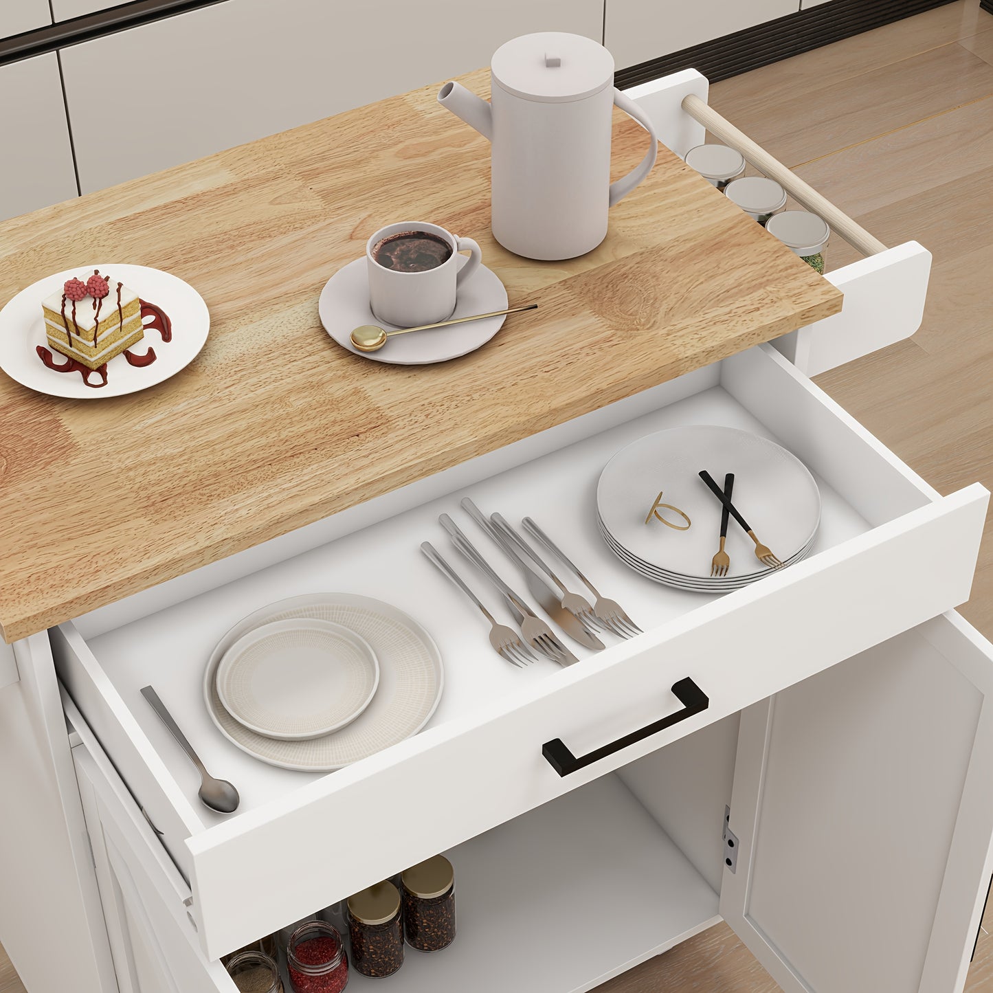 Keukenwagen – Keukentrolley – Keukenkast – Serveerwagen – Keukeneiland – Compact Formaat – Duurzaam Bamboe Werkblad