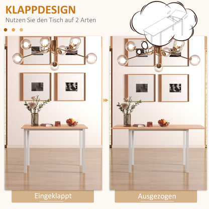 Eettafel – Keukentafel – Uitschuifbare Tafel – Uitklapbare Eetkamertafel – Diner Table – Voor 4-6 Personen – Melamine Blad – Stalen Poten