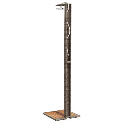 Outdoor Tuindouche – Buitendouche – Terrasdouche – Tuin Douche – Buiten Shower – Grijs Poly Rattan & Acaciahout – Meerdere Douchesproeiers – Zonder Elektriciteit
