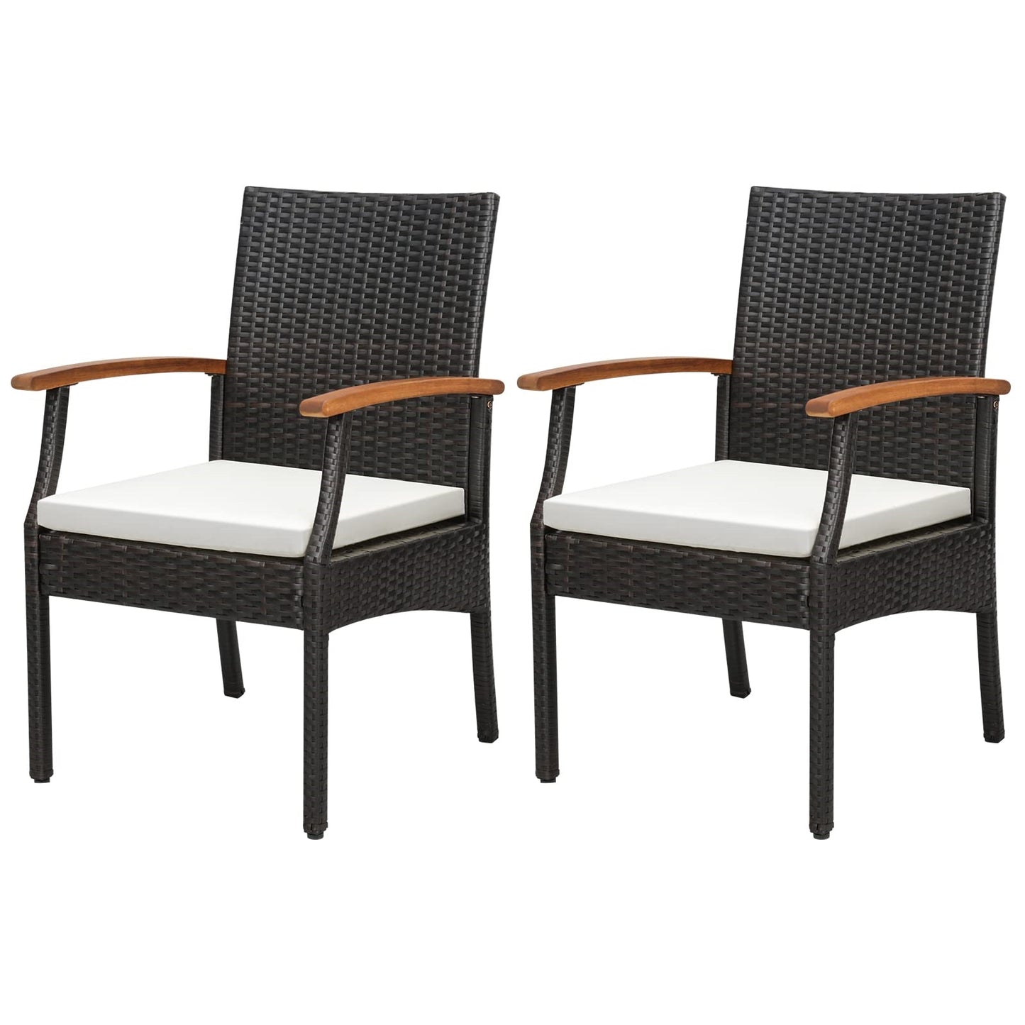 2-delige Rattan Stoel Set – Tuinstoel – Balkonstoel – Loungestoel – Terrasstoel – Poly Rattan Rugleuning – Houten Frame – Inclusief Zitkussen – Voor Buiten