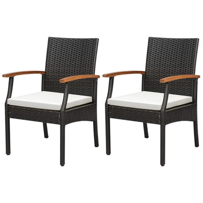 2-delige Rattan Stoel Set – Tuinstoel – Balkonstoel – Loungestoel – Terrasstoel – Poly Rattan Rugleuning – Houten Frame – Inclusief Zitkussen – Voor Buiten