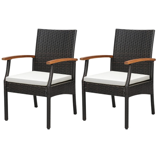 2-delige Rattan Stoel Set – Tuinstoel – Balkonstoel – Loungestoel – Terrasstoel – Poly Rattan Rugleuning – Houten Frame – Inclusief Zitkussen – Voor Buiten