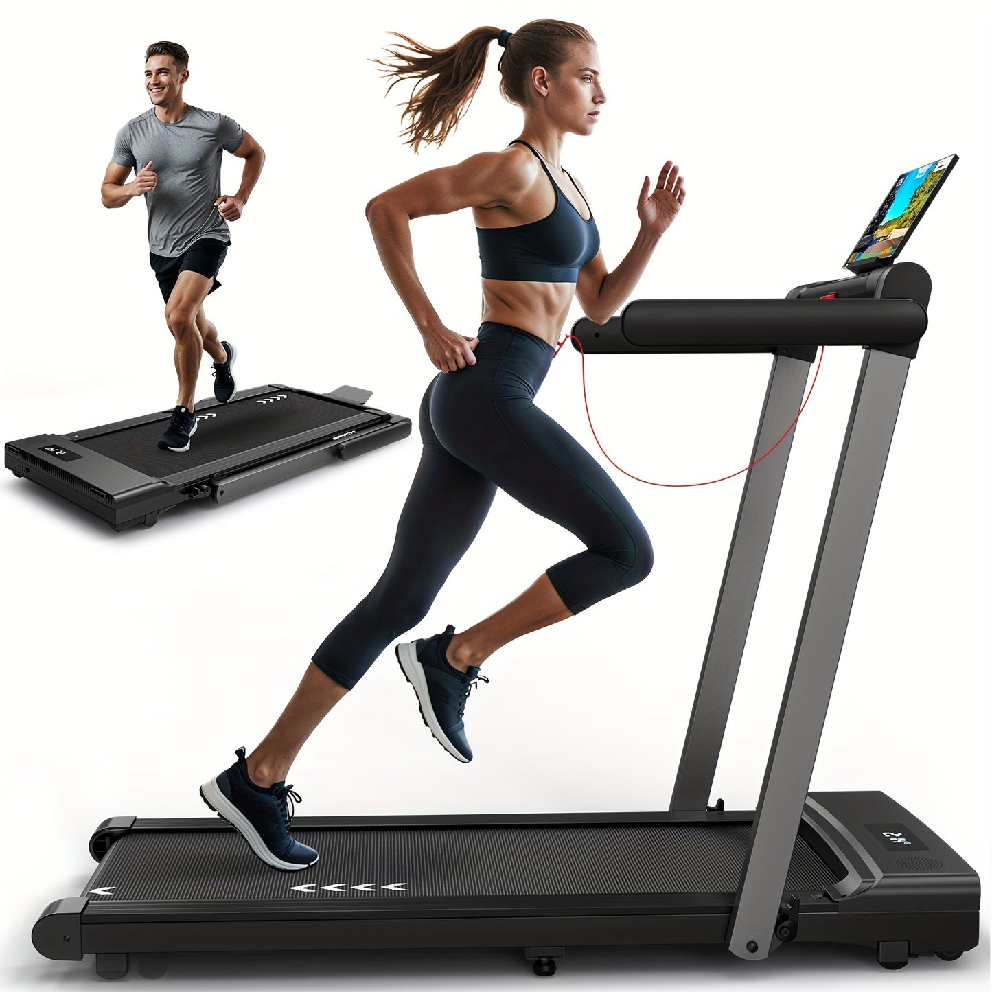 Loopband – Hometrainer – Fitnessapparaat – Workout Machine – Huisgym – 12 Km/h Snelheid – Dubbel LED Display – Opvouwbaar – App Compatibel – Afstandsbediening – Zwart