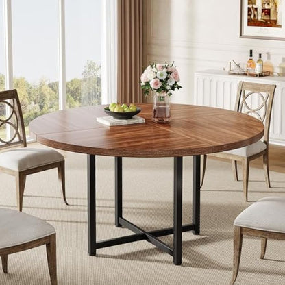 Eettafel – Eetkamertafel – Keukentafel – Ronde tafel – Tafel – Rond 120 cm – Gelamineerd Spaanplaat – Stevige Metalen Kruispoten