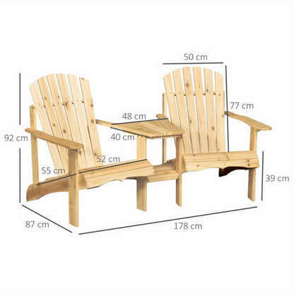 Adirondack Tuinstoel Set – Tuinmeubilair – Terrasstoelen – Buitenstoelen – Houten Tuinstoelen – 2-Zits Met Parasolgat – Duurzaam Massief Hout – Geschikt Voor Balkon En Tuin