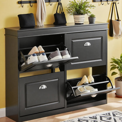 Schoenenkast – Schoenenrek – Schoenenopberger – Schoenmeubel – Opbergkast – 4 Kantelkleppen – Smal Design 105x24x83 cm – MDF Hout