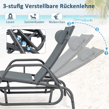 Zweefstoel – Loungestoel – Tuinstoel – Ligstoel – Relaxstoel – 3-Voudig Verstelbare Rugleuning – Ademend Snel Droog Stof – Grijs