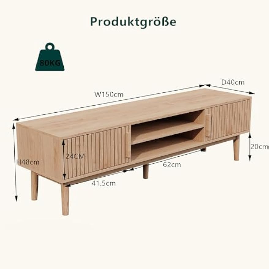 Zwarte TV-meubel – TV-standaard – Tv-kast – Entertainmentmeubel – Tv-benk – Geschikt voor televisies tot 70 inch – Stevig MDF met houten poten