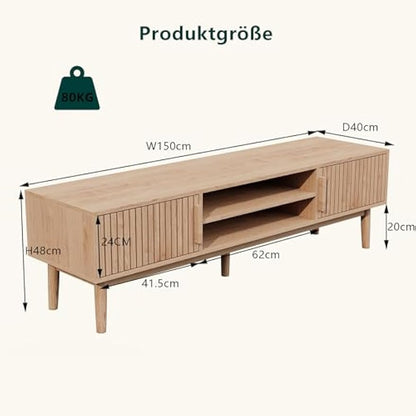 Zwarte TV-meubel – TV-standaard – Tv-kast – Entertainmentmeubel – Tv-benk – Geschikt voor televisies tot 70 inch – Stevig MDF met houten poten