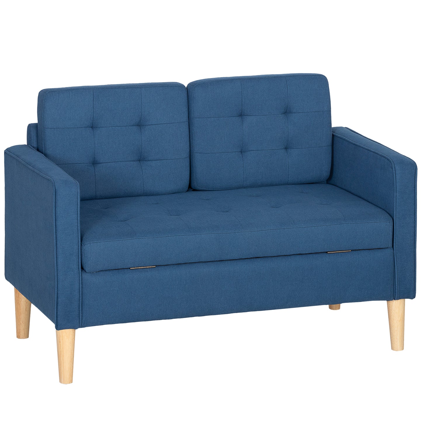 2-Zits Bank – Tweezitsbank – Loveseat – Zithoekbank – Bankje – Compact Blauw – Opbergruimte Onder Zitting – Stevig Rubberwood Frame