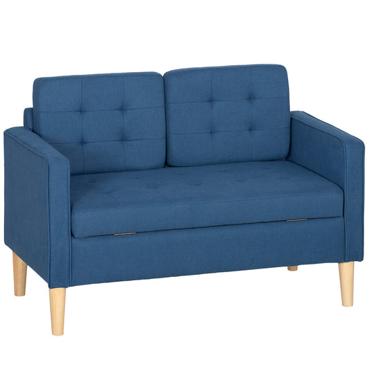2-Zits Bank – Tweezitsbank – Loveseat – Zithoekbank – Bankje – Compact Blauw – Opbergruimte Onder Zitting – Stevig Rubberwood Frame