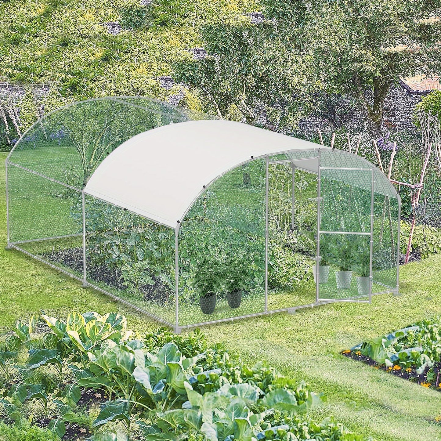 Kippenhok – Kippenren – Pluimveestal – Dierenhok – Buitenren – Met Metalen Frame – Weerbestendig PE Dak – 3x2 Meter – Veilig Met Deursluiting