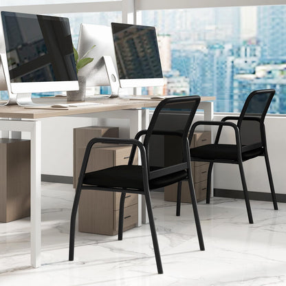 Wachtkamerstoelen – Stoelen – Zitplaatsen – Vergaderstoelen – Kantoorstoelen – Ademend Mesh – Stevig Metalen Frame – Set Van 2 – Zwart