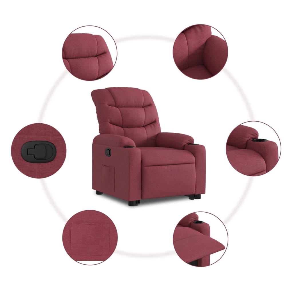 Sta op stoel – Relaxfauteuil – Elektrische stoel – Verstelbare fauteuil – Ergonomische stoel – Elektrische opsta-functie – Wijnrode stof