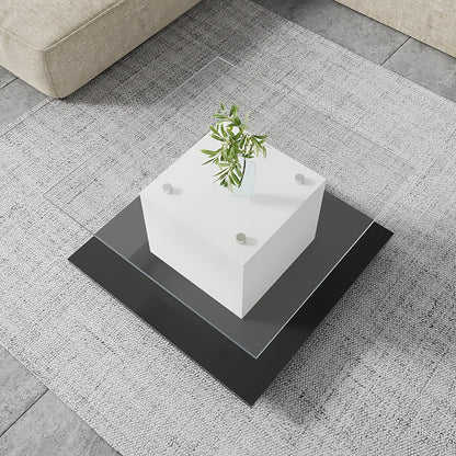 Salontafel – Koffietafel – Tafel – Bijzettafel – Glasplaat – Zwart – Verstelbare Wieltjes – Opbergruimte – Hoogwaardig Glas – Compact Vierkant Design