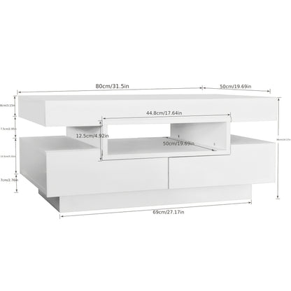 Salontafel – Koffietafel – Bijzettafel – Opbergtafel – Witte Tafel – Metalen Frame – Ruimtebesparend Ontwerp