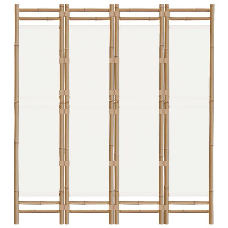 Kamerscherm – Paravent – Roomdivider – Scheidingswand – Privacy Scherm – 4 Panelen – Bamboe En Crème Canvas – Vouwbaar 160 cm Hoog