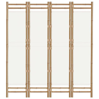 Kamerscherm – Paravent – Roomdivider – Scheidingswand – Privacy Scherm – 4 Panelen – Bamboe En Crème Canvas – Vouwbaar 160 cm Hoog