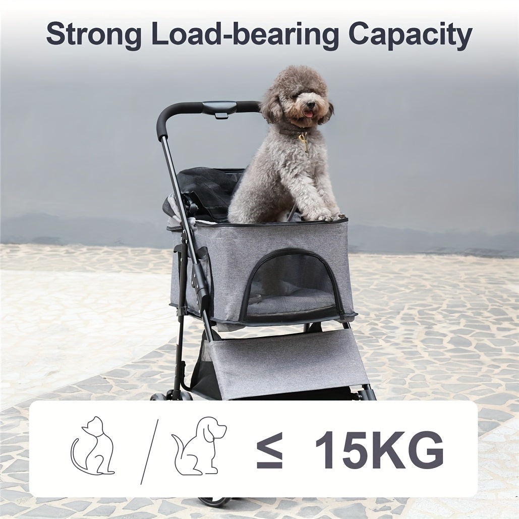 Huisdierr buggy – Dierenwagen – Hondenwagen – Kattenbuggy – Wandelwagen – Extra Groot 124x63x40 cm – Stevig Legeringsstaal, Opvouwbaar Met Regenhoes