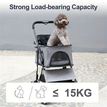 Huisdierr buggy – Dierenwagen – Hondenwagen – Kattenbuggy – Wandelwagen – Extra Groot 124x63x40 cm – Stevig Legeringsstaal, Opvouwbaar Met Regenhoes
