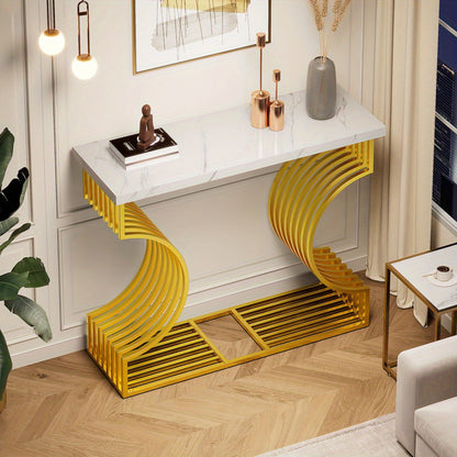 Entreetafel – Sidetable – Bijzettafel – Koffietafel – Speeltafel – Wit MDF – Gouden Onderstel – Compact Formaat 100x35x80 cm – Multifunctioneel Plaatsbaar