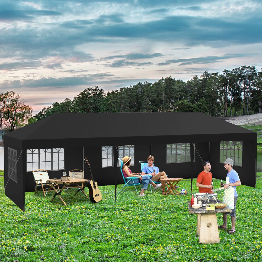 Tuinpaviljoen – Prieel – Partytent – Overkapping – Feesttent – 3×9 m – Gepoedercoat Stalen Frame – Waterafstotend Polyethyleen Panels Anthraciet/Wit
