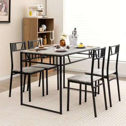 Eettafelset – Tafel en Stoelen – Eettafel – Keukentafel – Industrieel Meubel – Zwart – MDF Houtlook Tafelblad – Ergonomische Stoelen met Metalen Frame