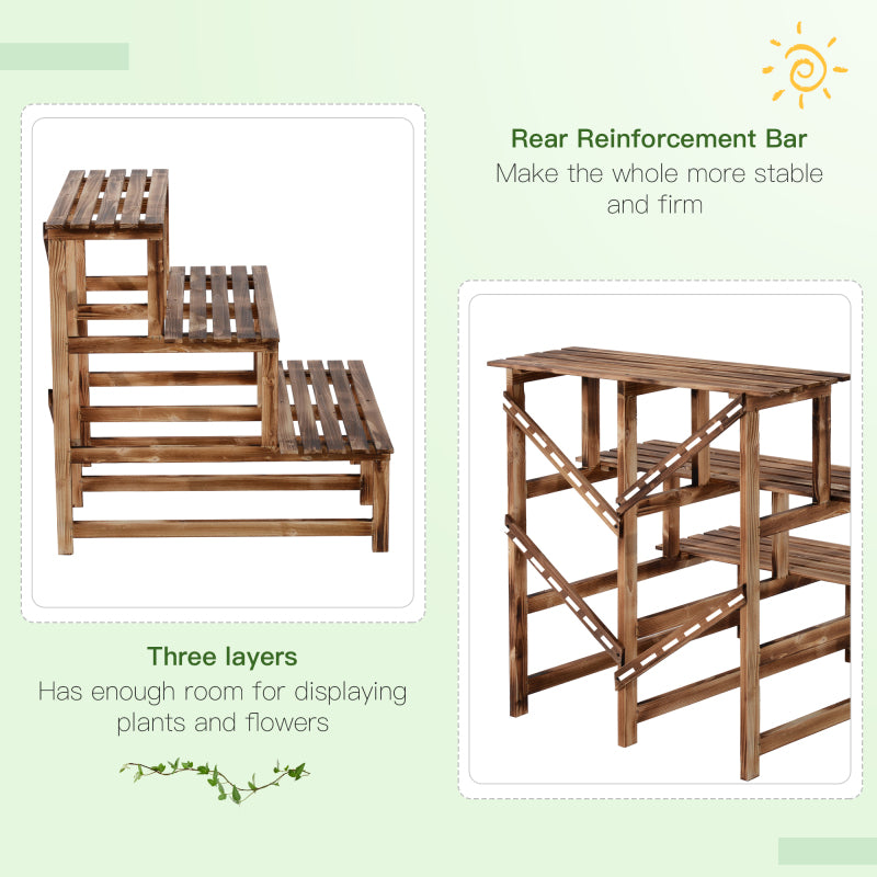 Plantenrek – Plantenstandaard – Plantentrap – Bloemenrek – Plantentafel – Vurenhout – 3 Niveaus – 80 x 80 x 78 cm