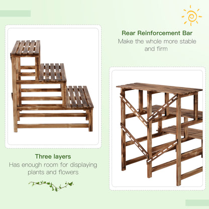 Plantenrek – Plantenstandaard – Plantentrap – Bloemenrek – Plantentafel – Vurenhout – 3 Niveaus – 80 x 80 x 78 cm