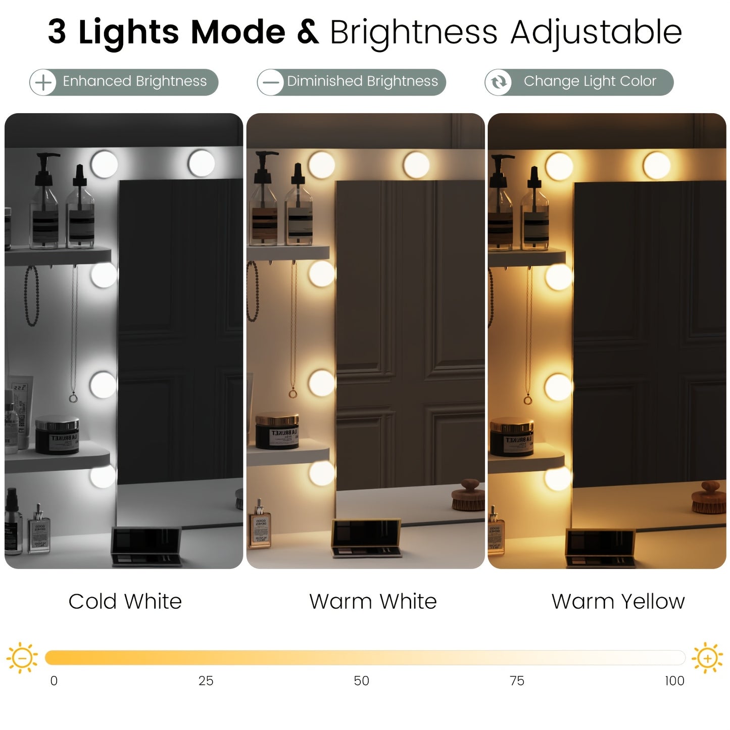 Make-up tafel – Kaptafel – Make-up tafel met LED – Schoonheidstafel – Make-up bureau – 10 instelbare LED-lampen – USB gevoed, compact formaat