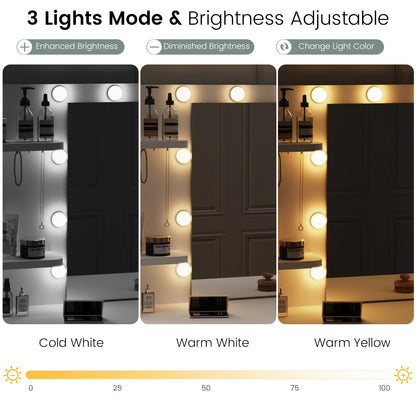 Make-up tafel – Kaptafel – Make-up tafel met LED – Schoonheidstafel – Make-up bureau – 10 instelbare LED-lampen – USB gevoed, compact formaat