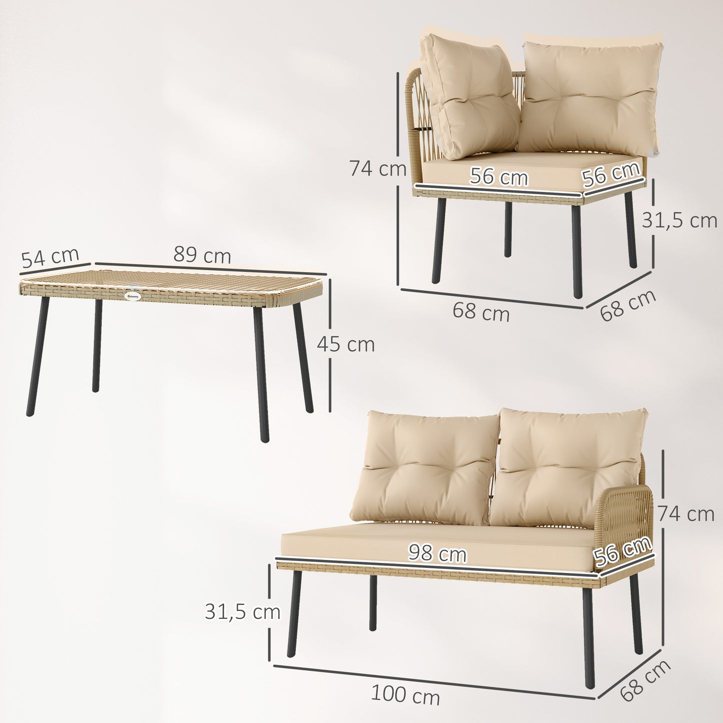 Tuinset 5-Zits – Loungeset – Balkonmeubels – Verandameubel – Buitenbank – Weerbestendig Stalen Frame – Comfortabele Waterafstotende Kussens – Natuurlijke Houtlook
