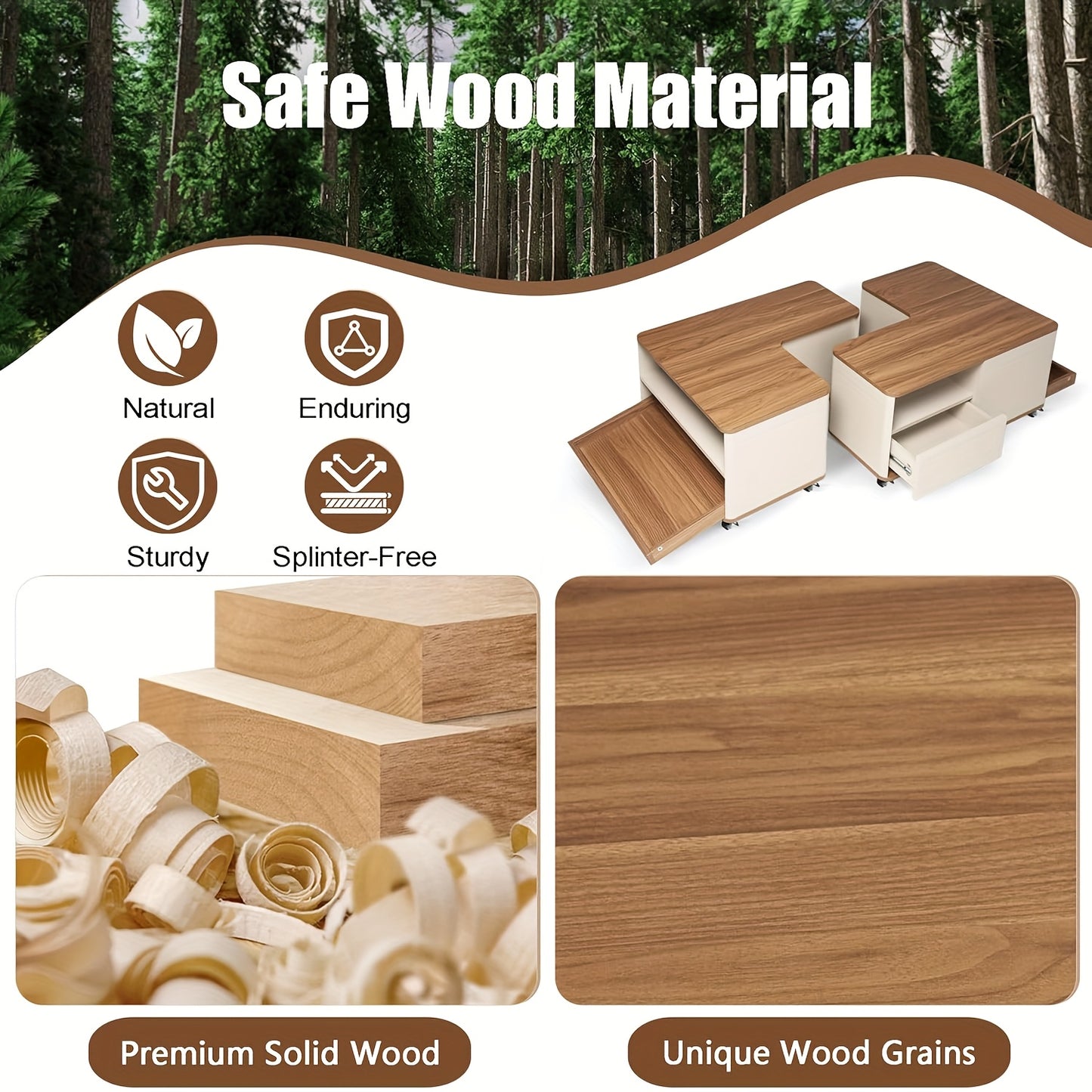 Salontafel – Woonkamertafel – Koffietafel – Bijzettafel – Tafeltje – Modern Bruin – Met Wieltjes & 2 Laden – Duurzaam Hout – Uitbreidbaar & Compact
