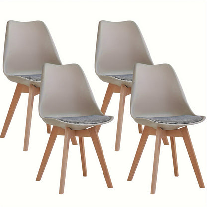 EGOONM Set of 4/6 Scandinavian Dining Chairs - Modern Nordic Style Kitchen Chairs with PP Seat, Linen Cushion & Beechwood Legs, Brown, Armless Design for Comfortable Dining, Dining Room Furniture, Minimalist Chair Design, Dur
