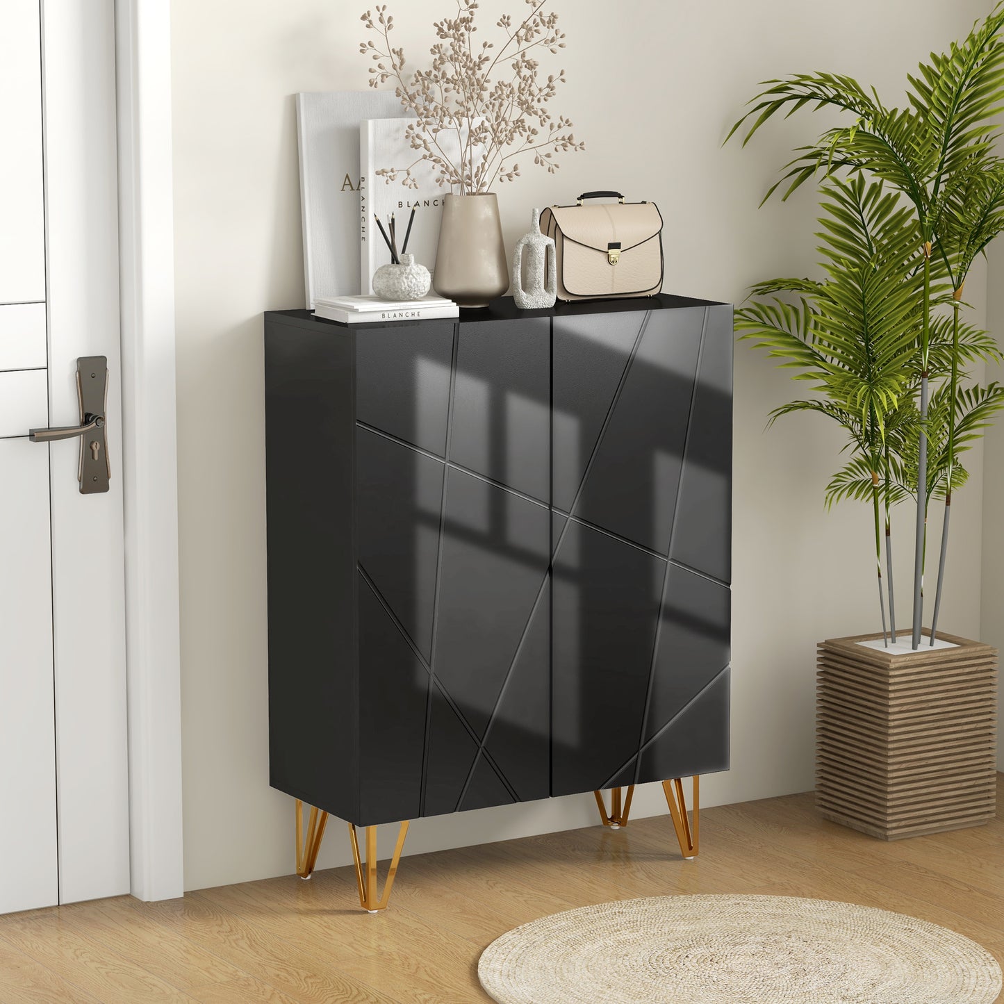 Schoenenkast – Schoenenrek – Schoenenopberger – Schoenenkastje – Schoenenmeubel – Twee Deuren – Soft-Close Deuren – Verstelbare Planken – Zwart – Geschikt Voor 15-20 Paar Schoenen