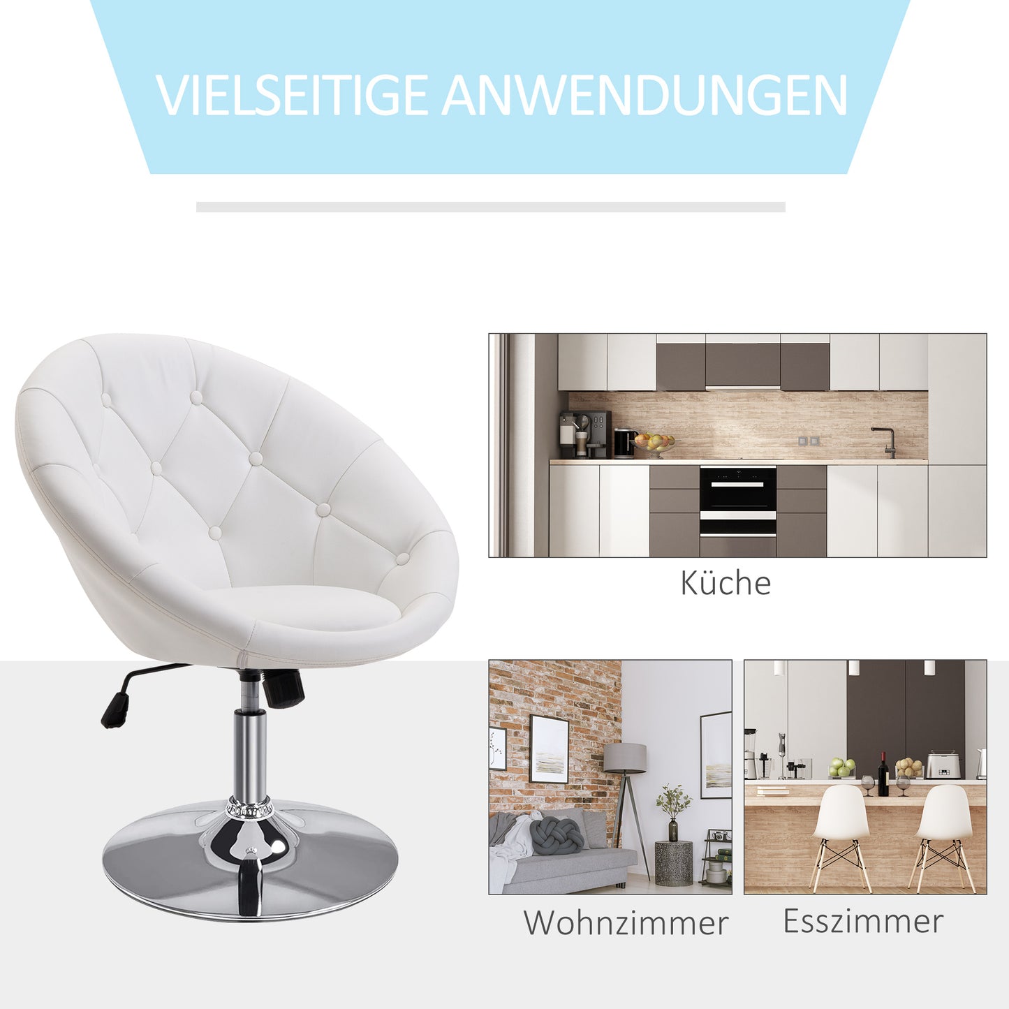 Bureaustoel – Draaistoel – Werkstoel – Bureaustoel Met Wieltjes – Bureaustoel Kunstleer – Wit – Verstelbare Zithoogte 42-54 Cm – Kantelmechanisme Voor Extra Comfort
