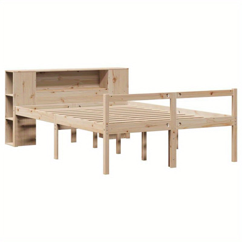 Modern Bed Met Boekenkast – Eenpersoonsbed – Ruimtebesparend Bed – Slaapbank – Opklapbed Marrone – 120x190 cm – Massief Houten Frame – Verwijderbare Pootjes