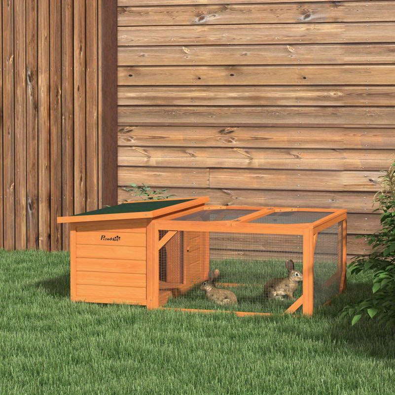 Konijnenhok – Konijnenverblijf – Knaagdierenhok – Knaagdierverblijf – Konijnenkooi – Duurzaam Houten Ontwerp – Weerbestendig Asfalt Dak – 125,5x100x49 cm