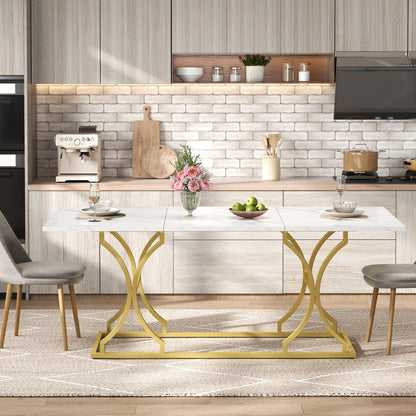 Eettafel – Dinertafel – Tafel – Keukentafel – Eetkamertafel – Extra Lang 200x80 cm – Marmerlook Blad 2,5 cm – Gouden Metalen Poten