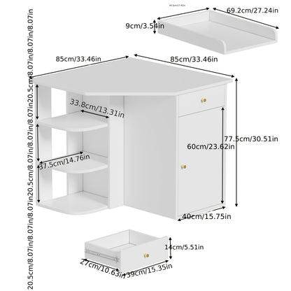 Opbergkast Hoekkast Kast Ladenkast Opbergmeubel – Wit Modern Design – Duurzaam Hout & Metaal – 85x85x77,5 cm – Slimme Ruimtebesparing